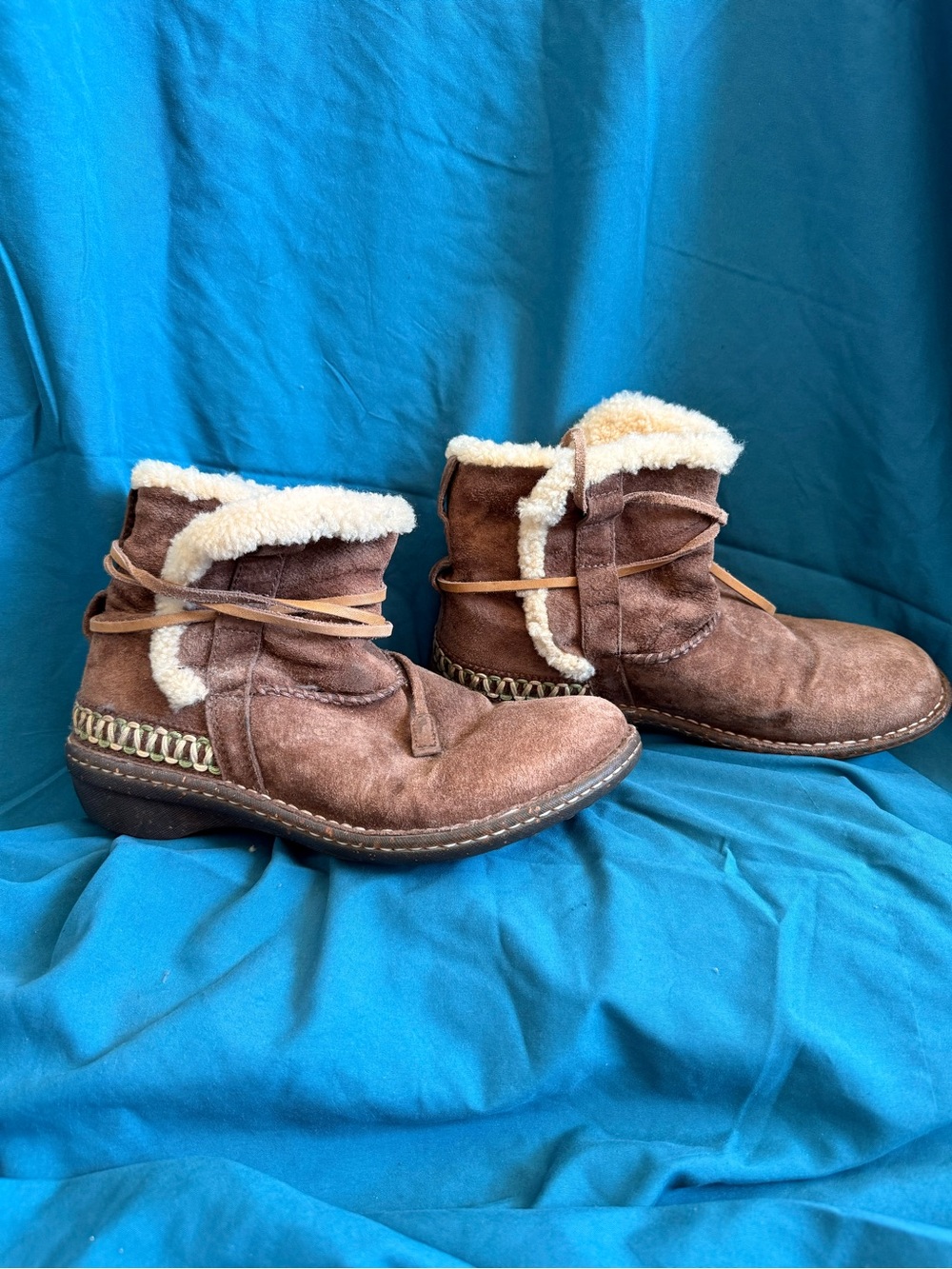UGG Brown Suede Shearling-Trim Ankle Booties